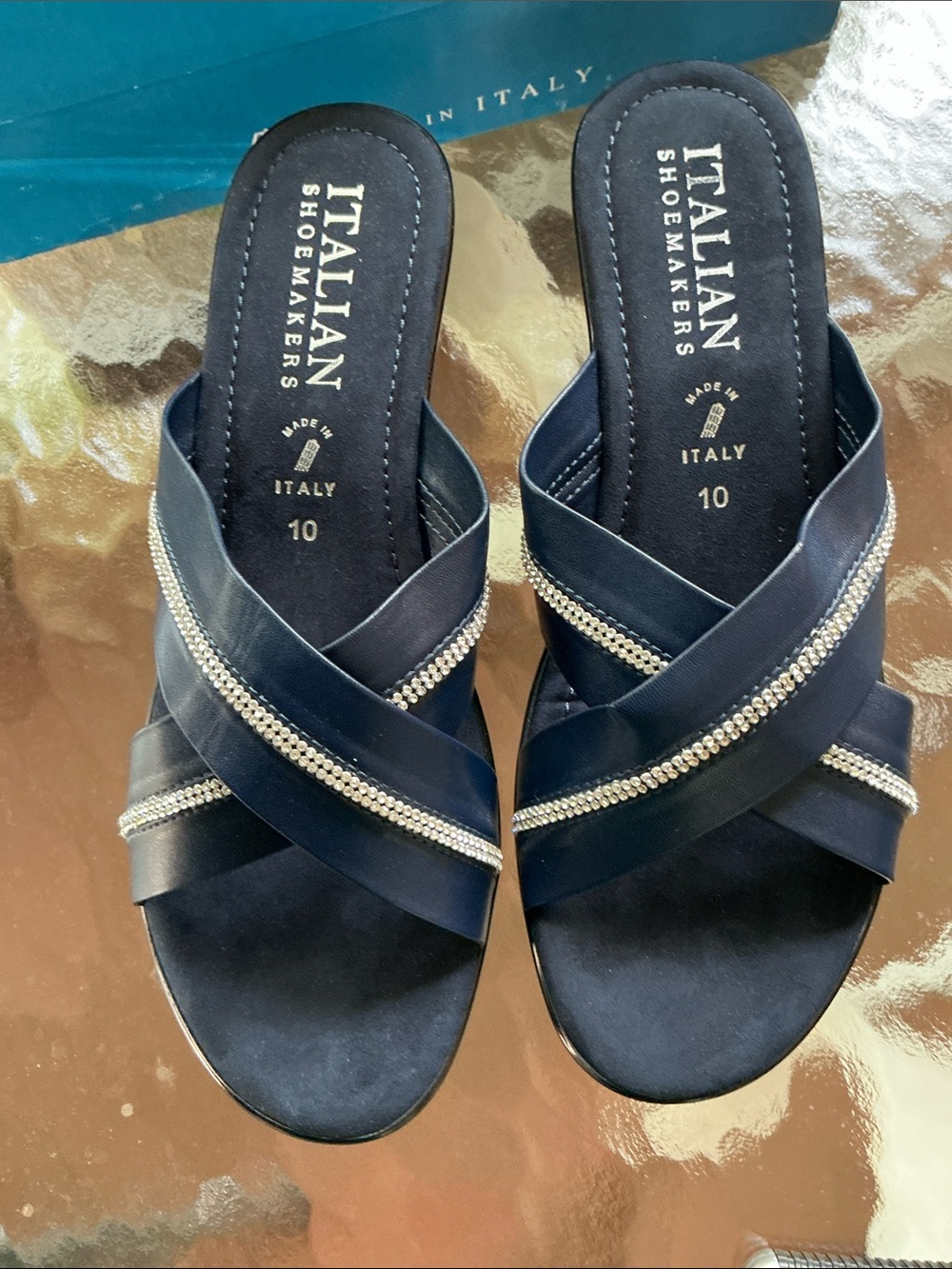 Italian Shoemakers Wedge Sandals Navy With Crisscross Straps  Women’s Sz 10 NEW